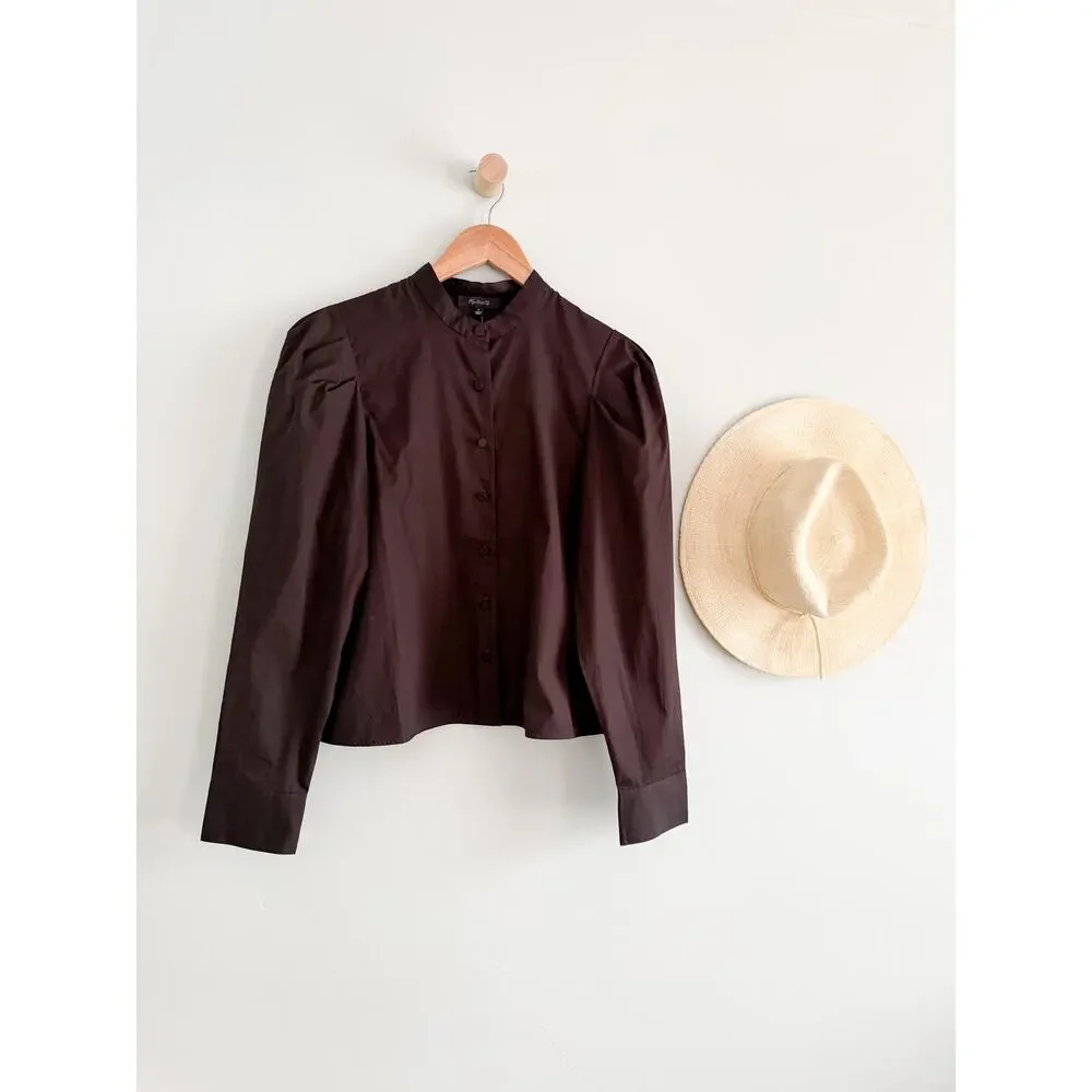 Madewell | NWT Puff-Sleeve Button-Up Shirt Molasses Brown | Sz S